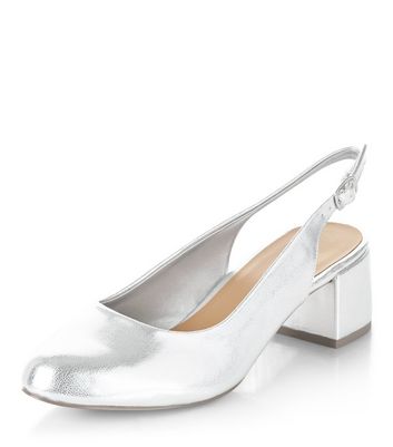 wide fit silver slingback shoes