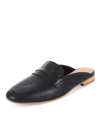 black leather loafer mules