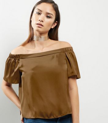 Satin bardot online top