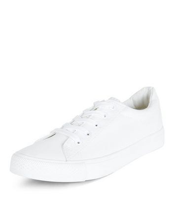 White Leather-Look Lace Up Plimsolls 