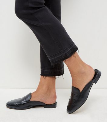 Black Leather Mules | New Look