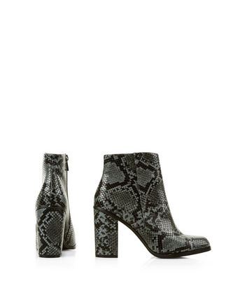Grey Snakeskin Block Heel Boots | New Look