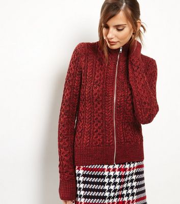 cable knit zip front cardigan