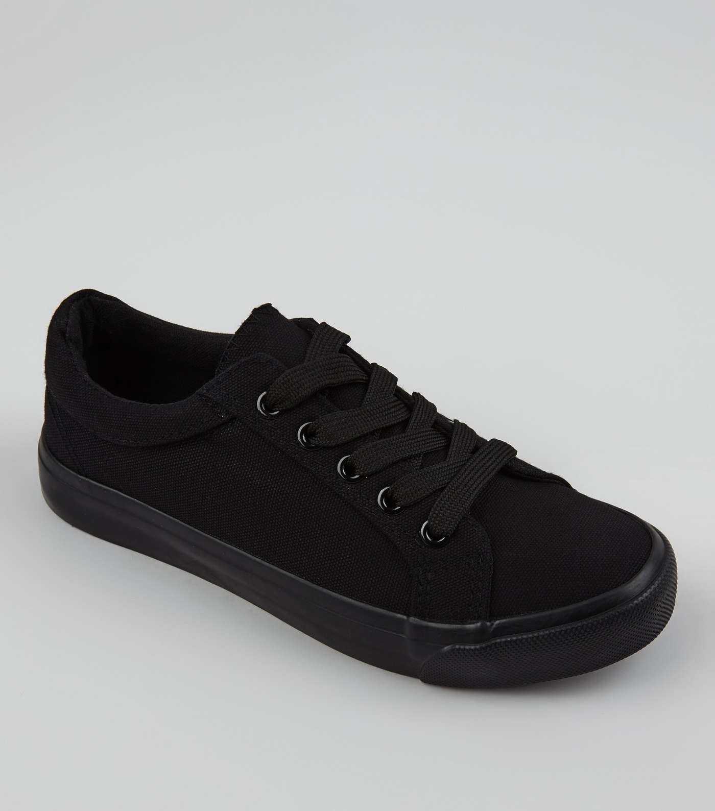 Girls Black Lace Up Canvas Trainers