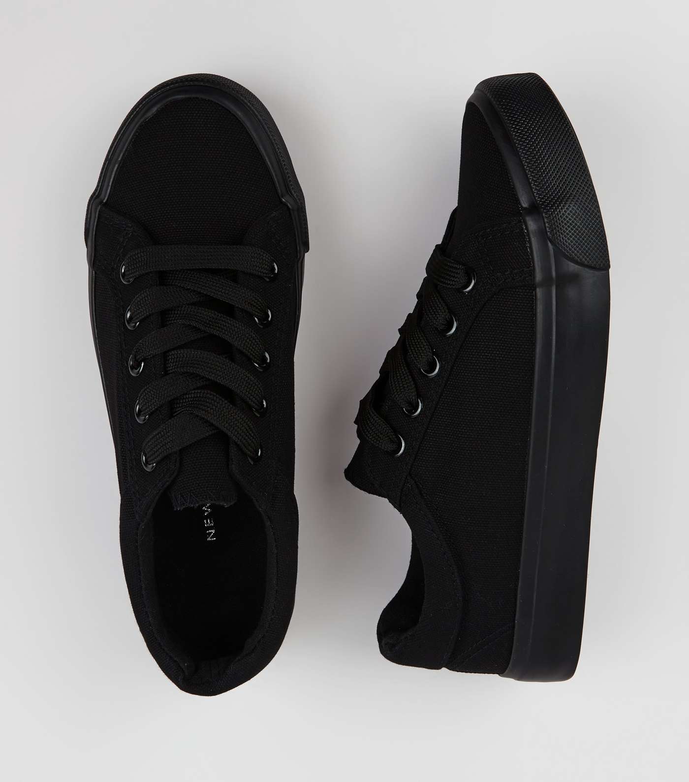 Girls Black Lace Up Canvas Trainers Image 5