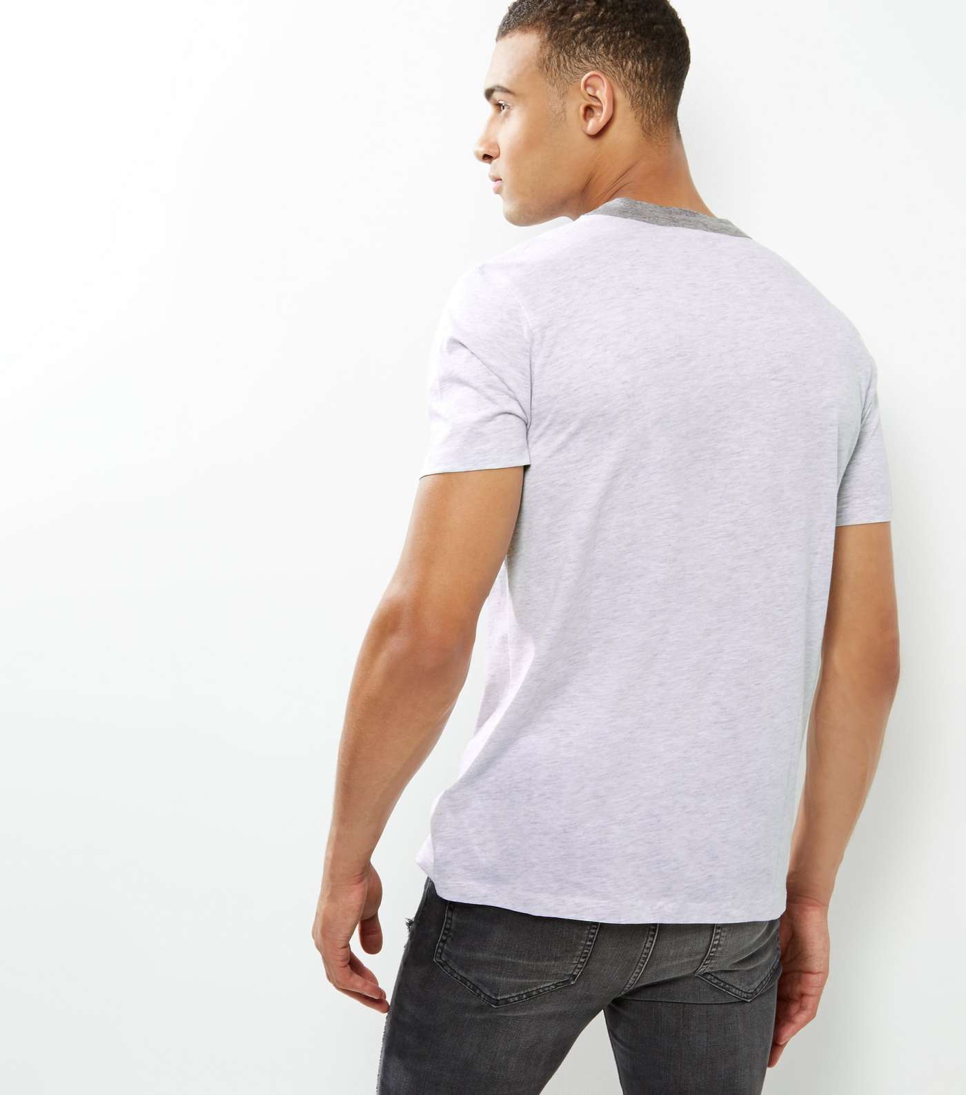 Grey Contrast Trim T-Shirt Image 3