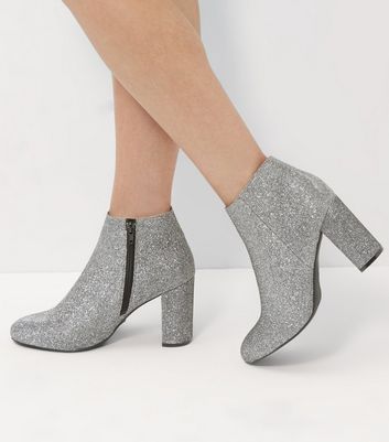 silver block heel ankle boots