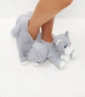 grey cat slippers