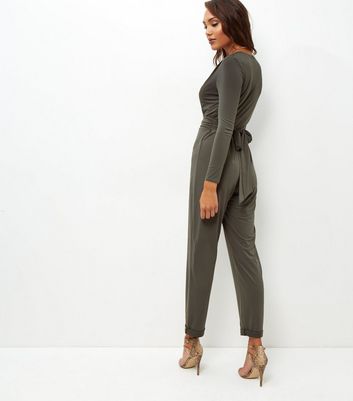 khaki wrap jumpsuit