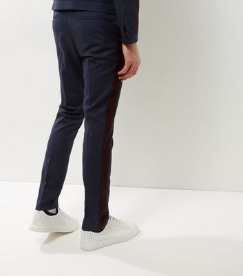 navy trousers with side stripe