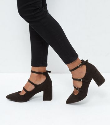 triple strap block heels