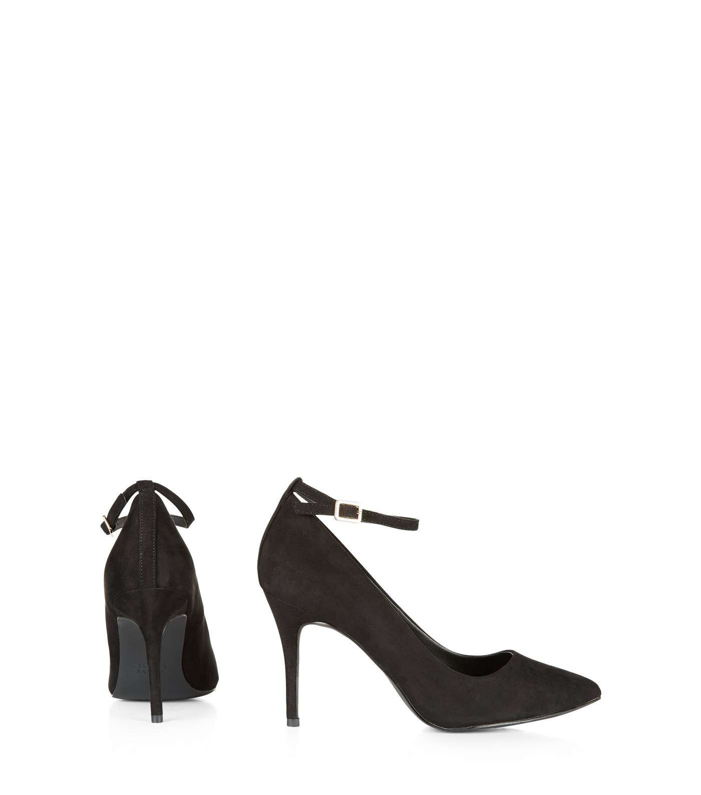Black Comfort Suedette Pointed Ankle Strap Heels Image 4