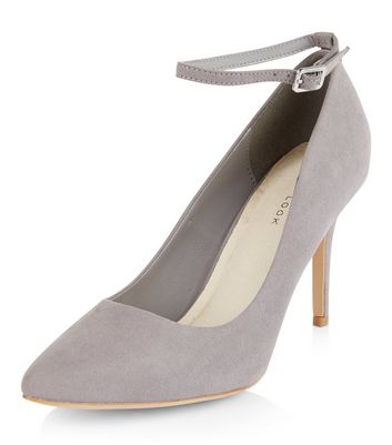 Grey Comfort Suedette Pointed Ankle Strap Heels | New Look