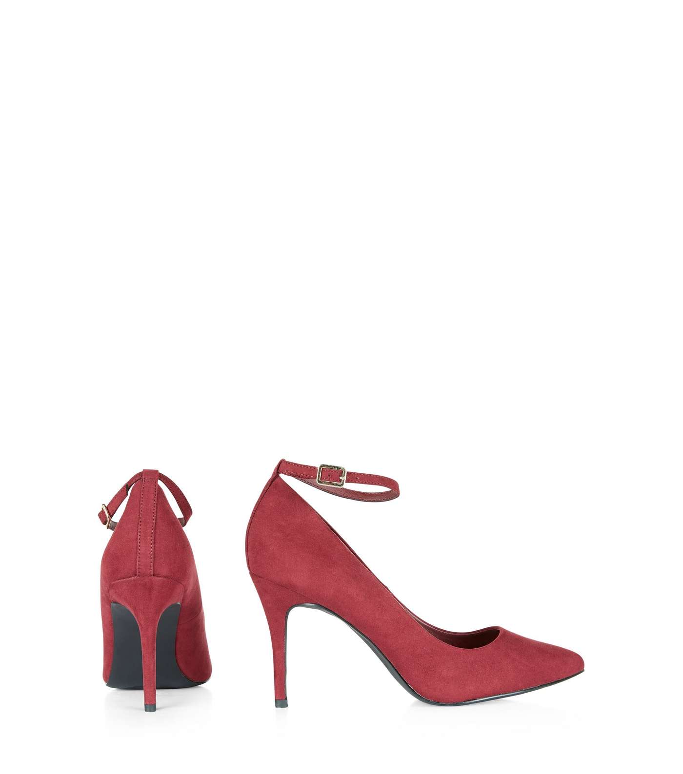 Red Comfort Suedette Pointed Ankle Strap Heels Image 4