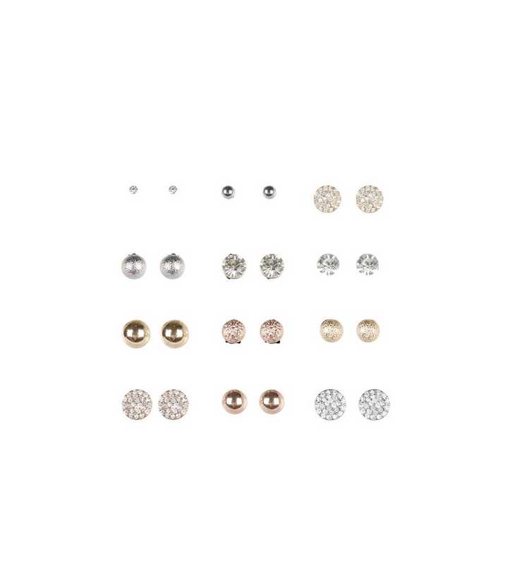 12 Pack Gold Stud Earrings