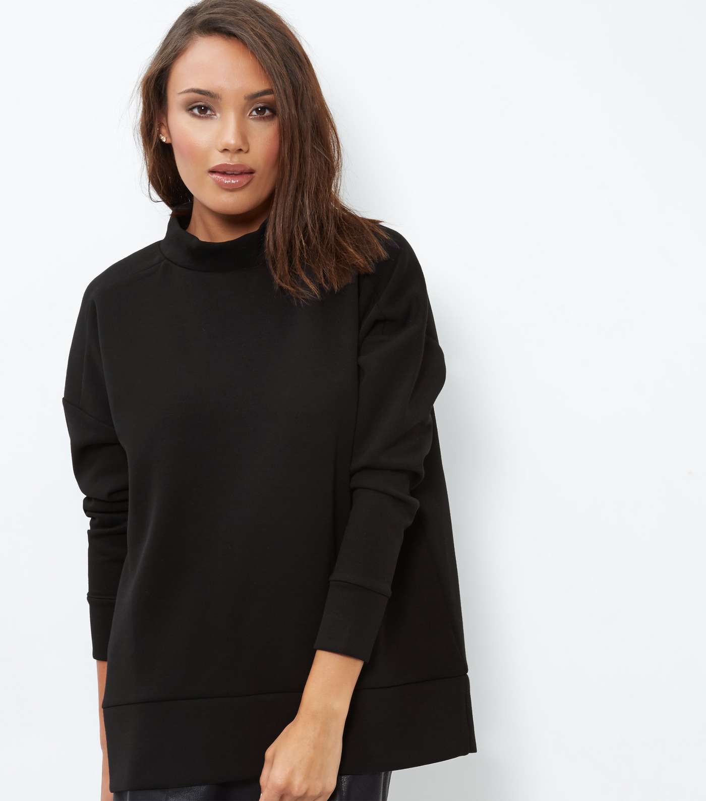 Black Funnel Neck Long Sleeve Sweater 