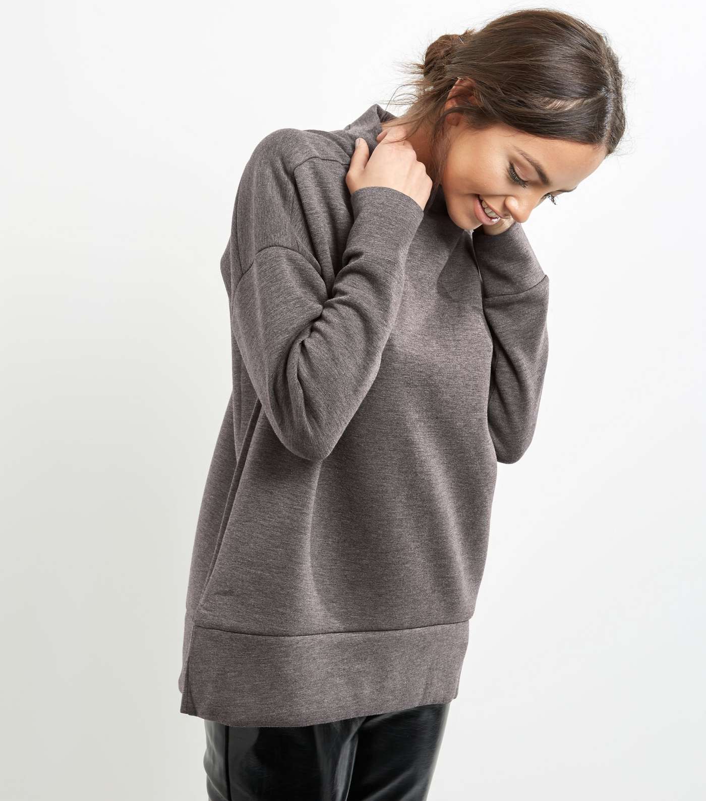 Dark Grey Funnel Neck Long Sleeve Sweater 