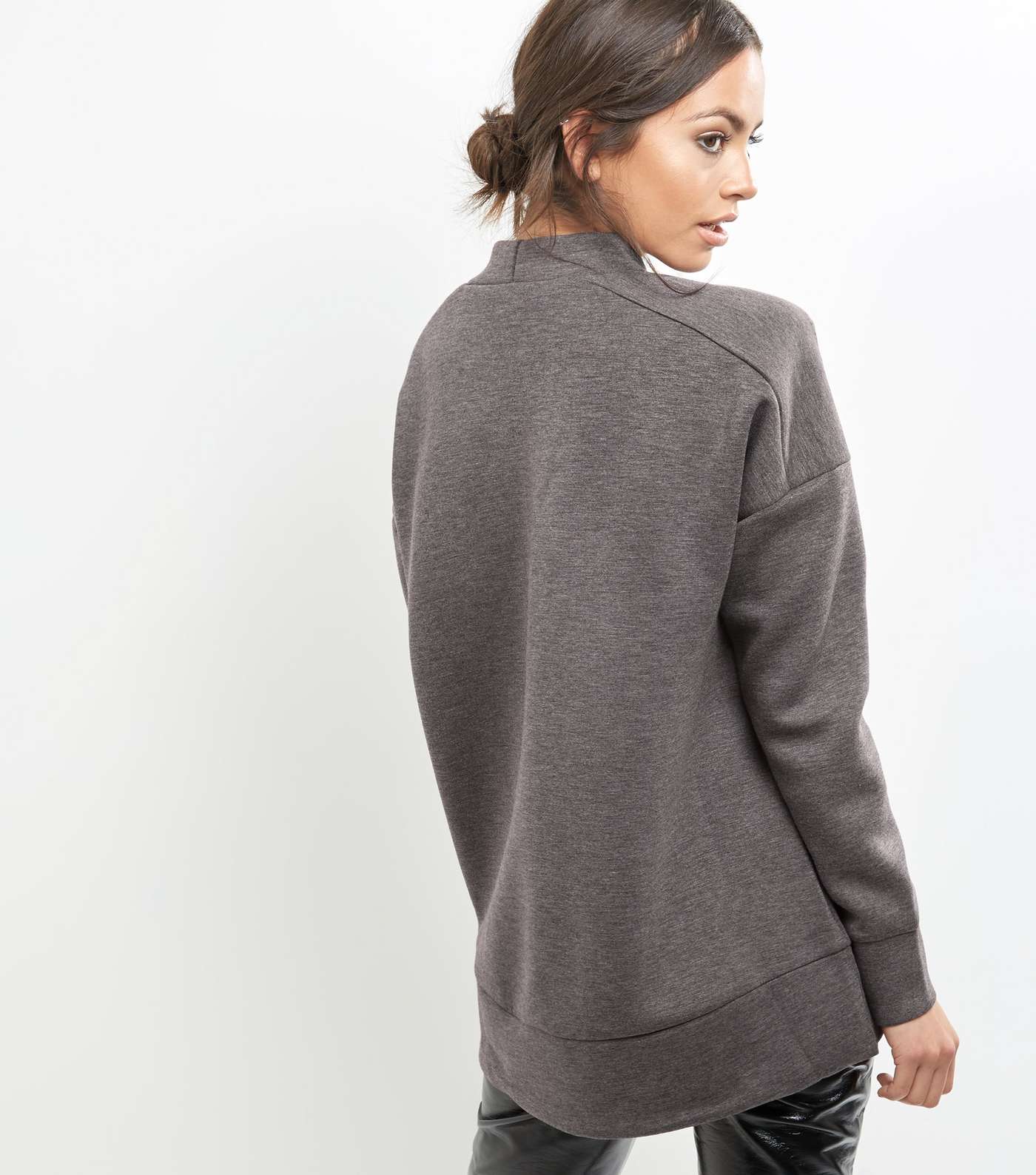 Dark Grey Funnel Neck Long Sleeve Sweater  Image 3
