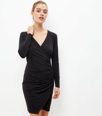 long sleeve ruched side dress