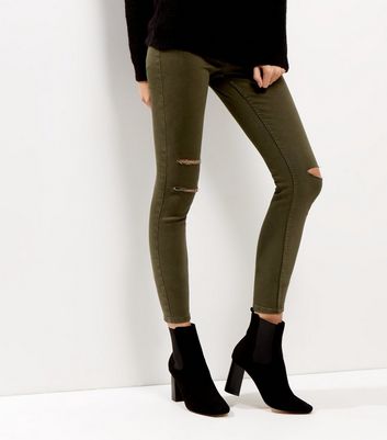 khaki ripped jeans womens