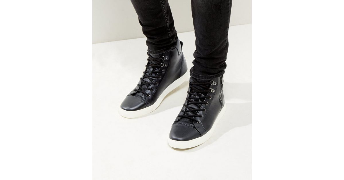 Black Zip Side HiTop Trainers New Look