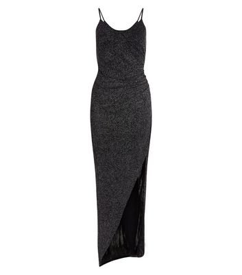 black glitter strappy midi dress