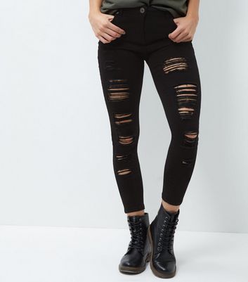 black extreme ripped skinny jeans