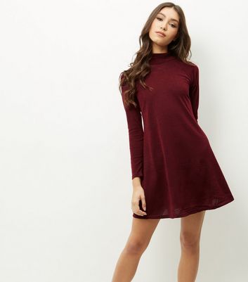 Long Sleeve Funnel Neck Swing Dress 