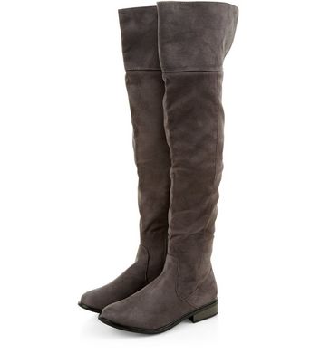 Grey suede over 2025 the knee flat boots