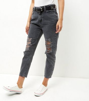 black ripped mom jeans womens