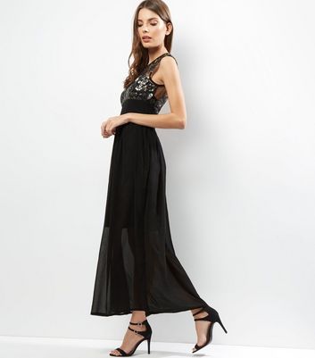 mela black high neck lace maxi dress