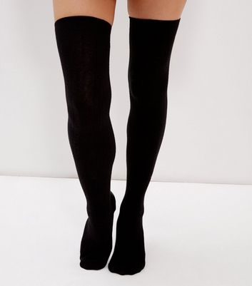 Black Ribbed Over The Knee Socks | New Look