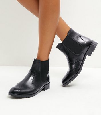 Black Leather Brogue Chelsea Boots 