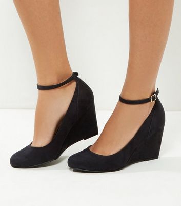black wedge with ankle strap