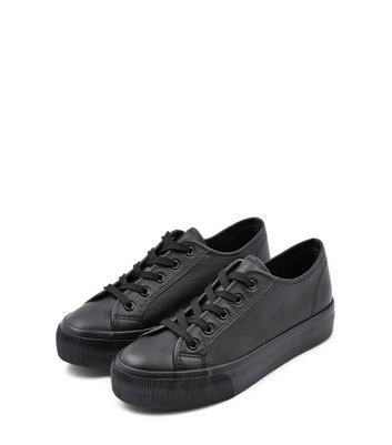 Black Lace Up Platform Trainers | New Look
