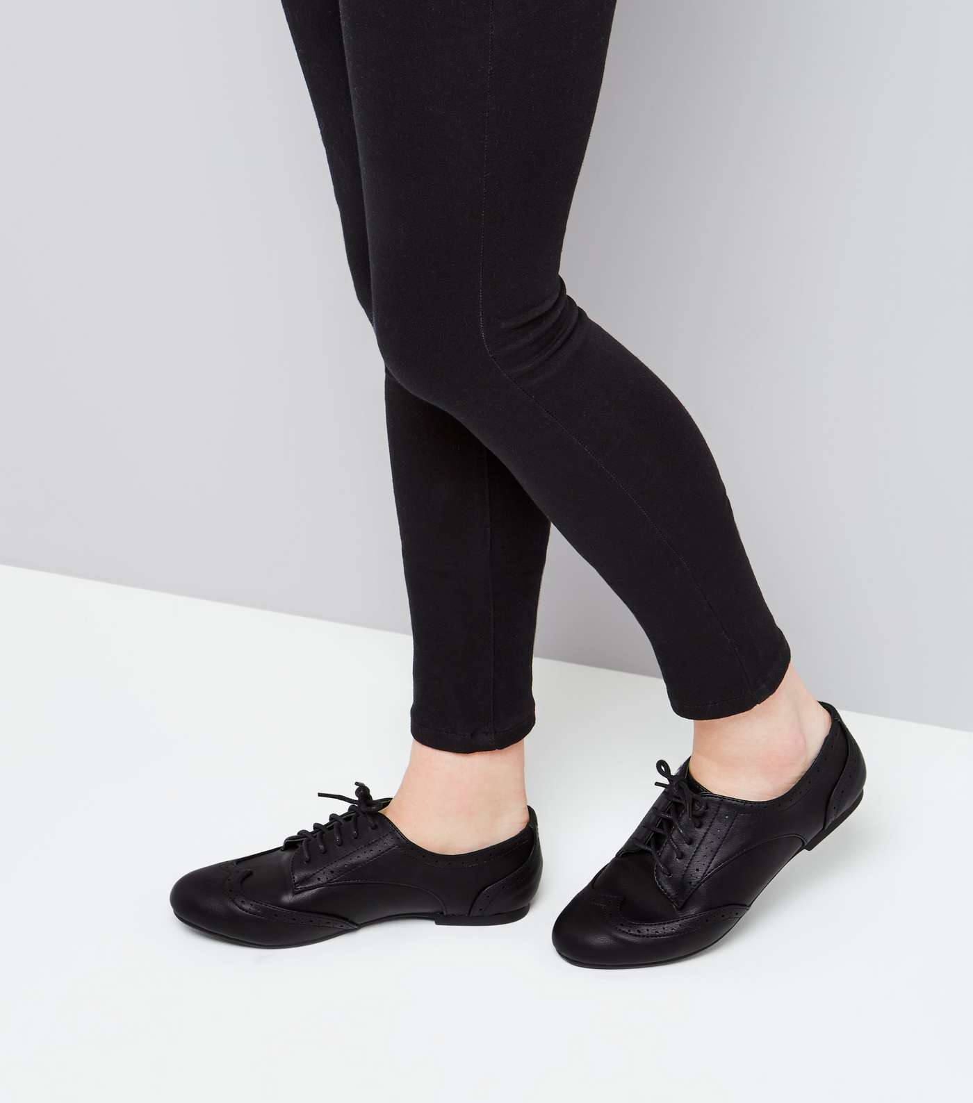 Girls Black Leather-Look Brogues Image 3