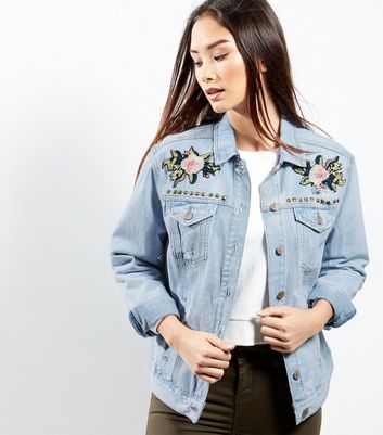 floral embroidered denim shirt