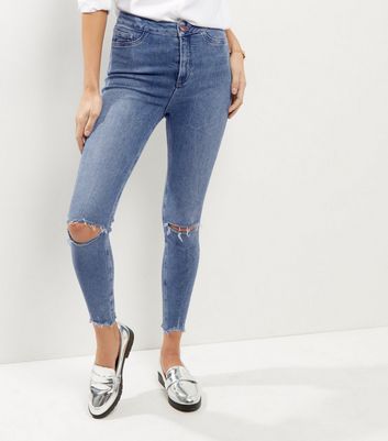 Blue Ripped Knee High Waist Skinny Hallie Jeans | New Look