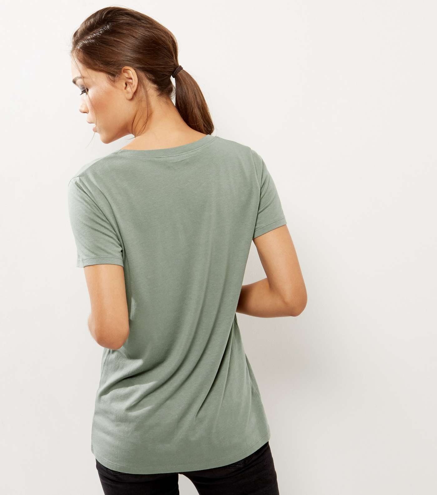 Olive Green Scoop Neck Boyfriend T-Shirt  Image 3