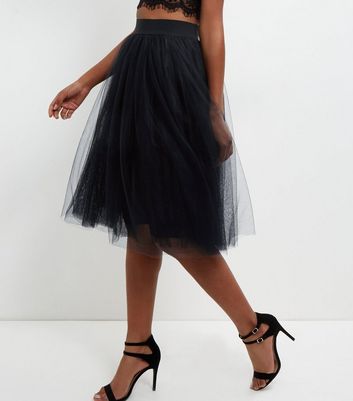 black tulle pleated midi skirt