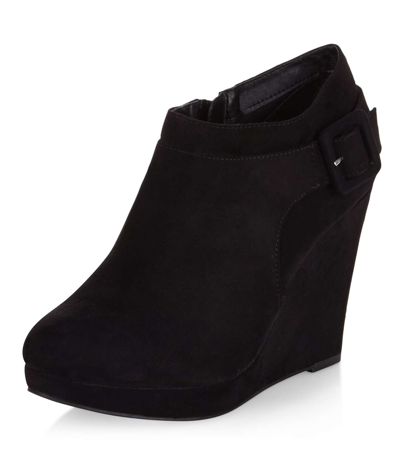 Wide Fit Black Comfort Suedette Wedge Shoe Boots Image 5