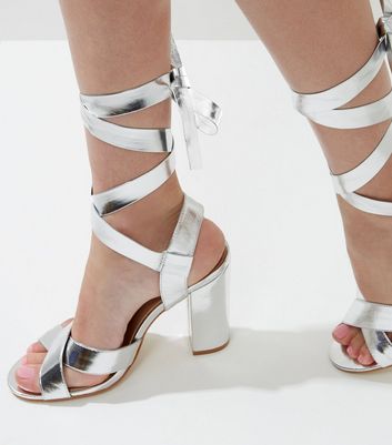 tie up silver heels