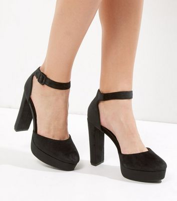 Black Velvet Platform Ankle Strap Heels 