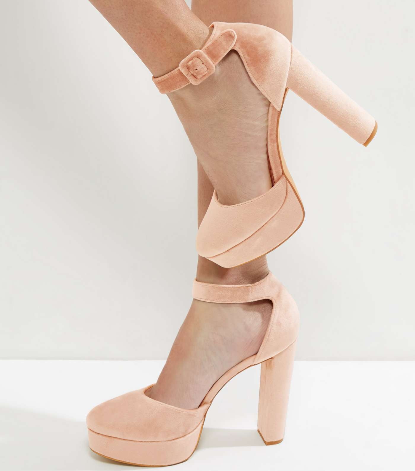 Pink Velvet Platform Ankle Strap Heels
