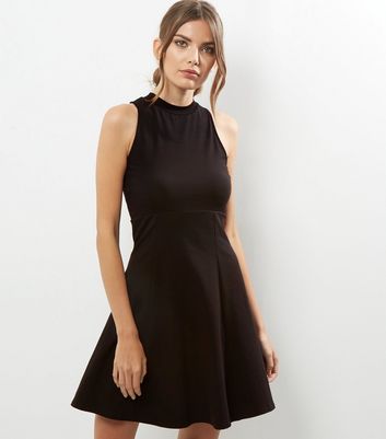 black high neck skater dress