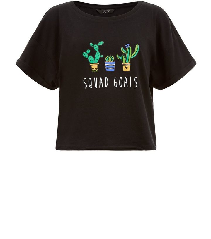 Teens Black Squad Goals Print Crop T Shirt New Look