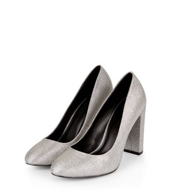 Wide Fit Silver Glitter Block Heel 