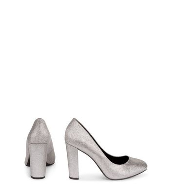 Wide Fit Silver Glitter Block Heel 