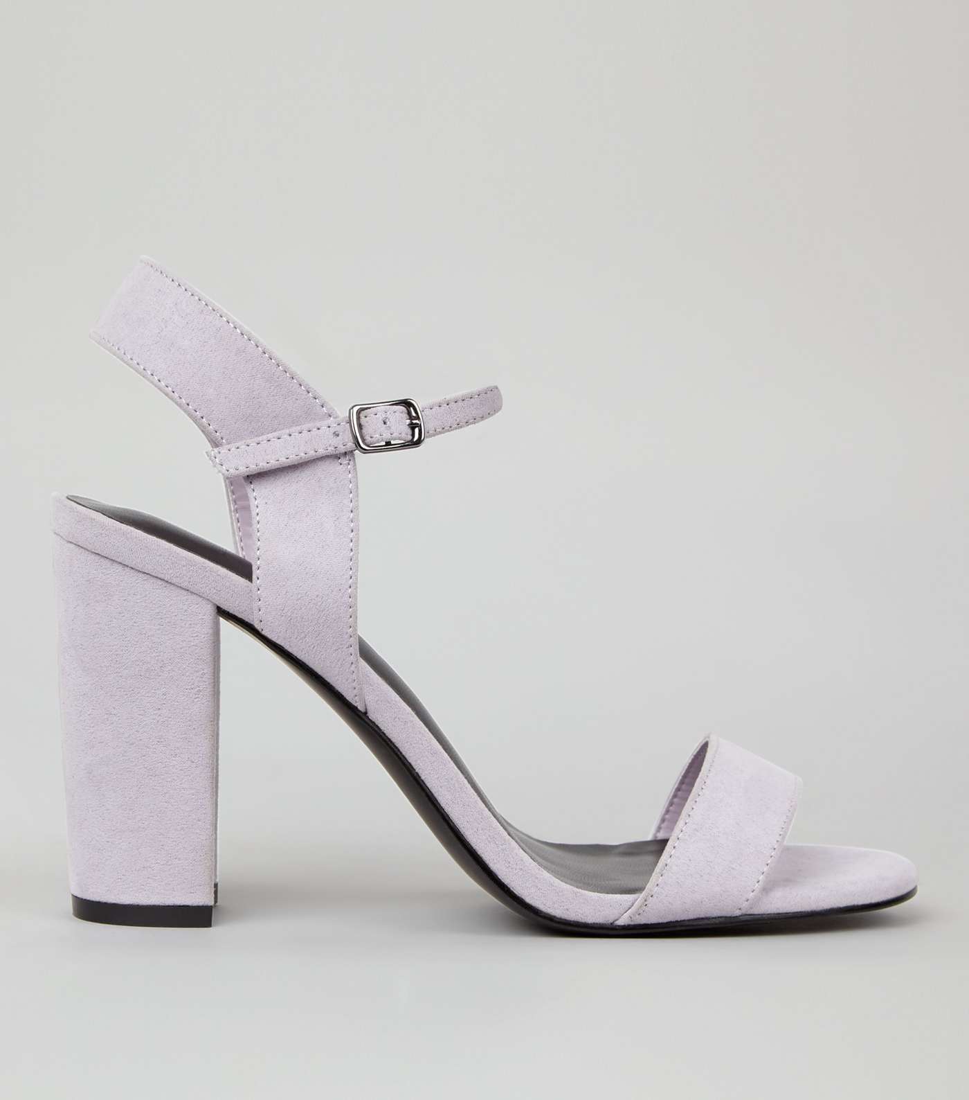 Lilac Suedette Block Heel Ankle Strap Sandals
