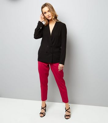 Black Crepe Button Front Blazer New Look